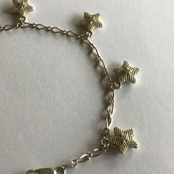 Silver tone metal anklet with stars dangles - Picture 5 of 5